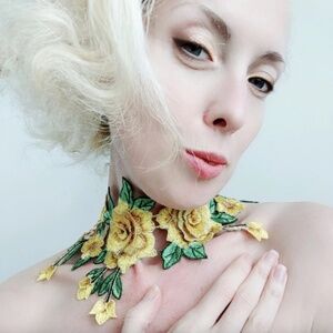 Wild Rose choker - 3D lace costume embroidered necklace - yellow floral